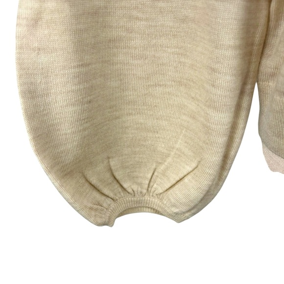 NWT Boden Ruffle Button Front Merino Wool Sweater Heathered Oatmeal Size 10 - Picture 7 of 13